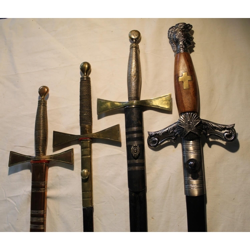 828 - Four Masonic style decorative swords