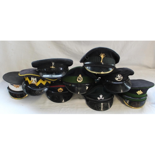 837 - Collection of military caps with individual cap badges of various regiments including Royal Logistic... 