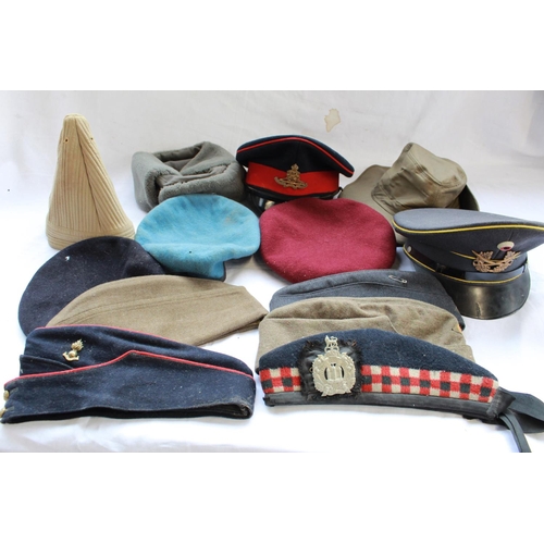 848 - Collection of military caps and hats including Royal Artillery, Paratroopers, Scottish Kings Bordere... 