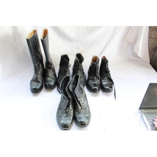 850 - Four pairs of military boots, including British boots size 11, German officers ankle boots size 6, G... 