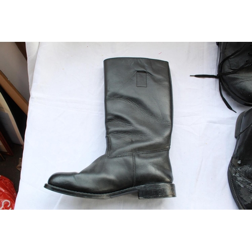 850 - Four pairs of military boots, including British boots size 11, German officers ankle boots size 6, G... 