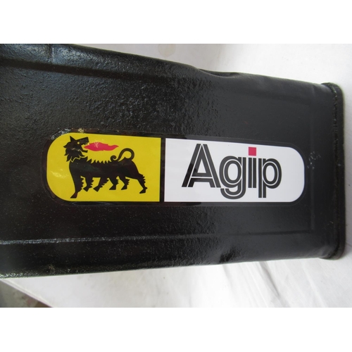 510 - Vintage fuel can, black painted and with Agip decals, H35cm