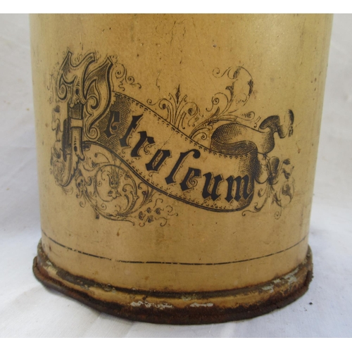 512 - Vintage cylindrical Petroleum can, with domed top, spout and swing handle, H30cm