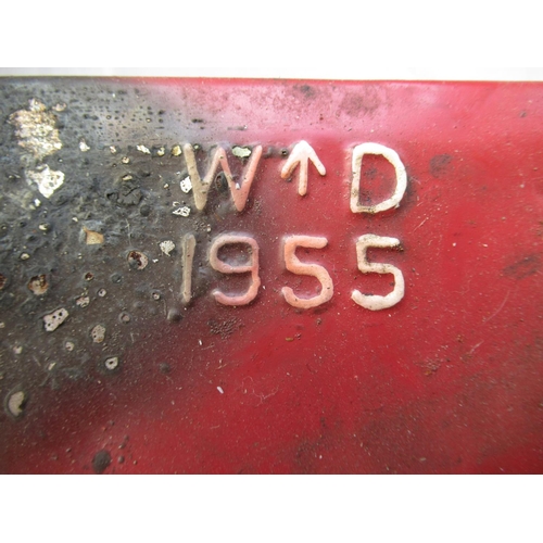 515 - Vintage Military metal fuel can, marked WD 1955 with broad arrow, painted and decal detail, H332cm