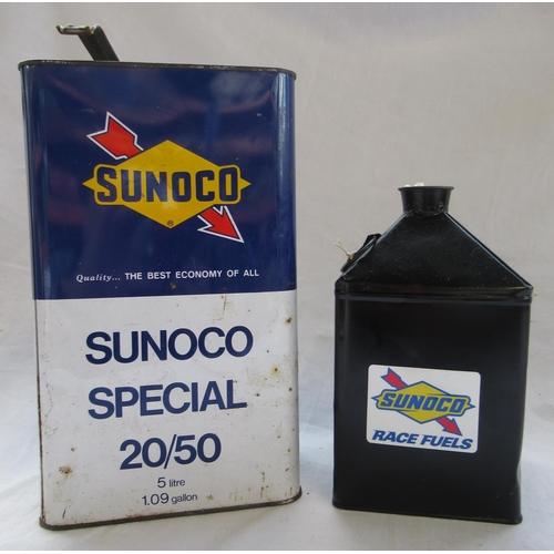 516 - Vintage black painted oil can with Sunoco decals, Sunoco Special 20/50 5 litre oil can, H30cm max (2... 