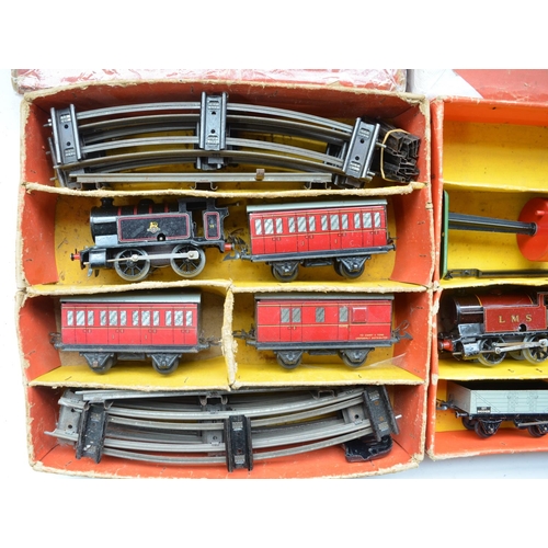 329 - Collection of vintage Hornby O gauge clockwork engines, wagons and track etc including Hornby Type 4... 