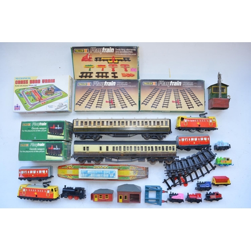 345 - Collection of toy train models in various gauges to include 2 homemade O gauge wood passenger coache... 