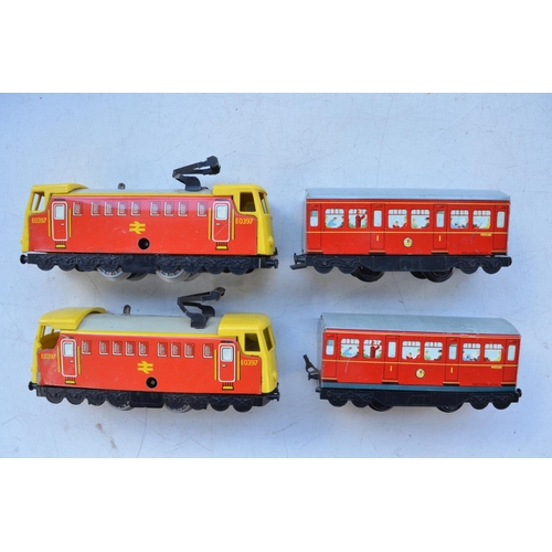 345 - Collection of toy train models in various gauges to include 2 homemade O gauge wood passenger coache... 