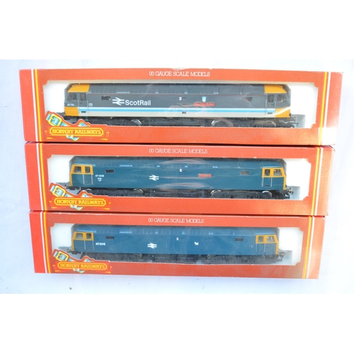 363 - Three Hornby OO gauge Class 47 Diesel locomotives, R886 Scot Rail Greyfriars Bobby in near mint cond... 