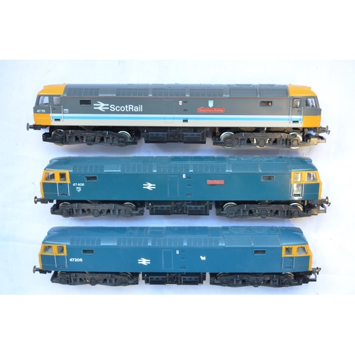 363 - Three Hornby OO gauge Class 47 Diesel locomotives, R886 Scot Rail Greyfriars Bobby in near mint cond... 