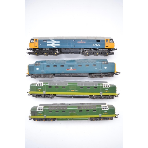 393 - Collection of previously used OO gauge train models to include 4 unboxed Hornby diesel locos (all fa... 