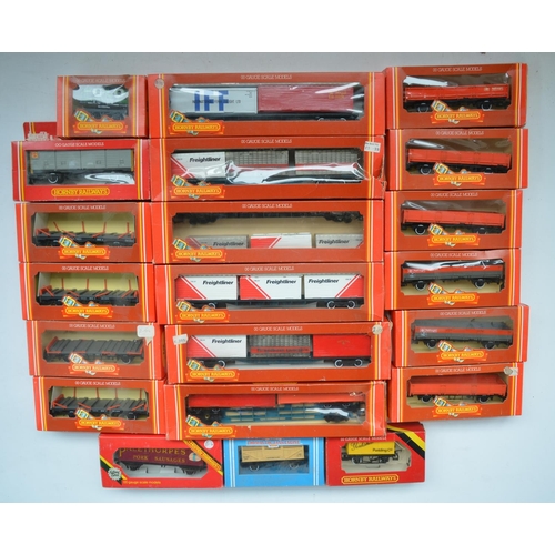 398 - Twenty one boxed Hornby OO gauge goods wagons incl. four 45 ton steel carriers, 6 open wagons (some ... 