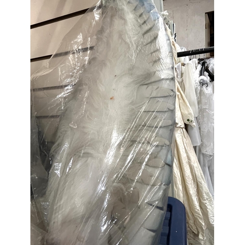 1014 - Pair of large white stage costume wings with blue tips