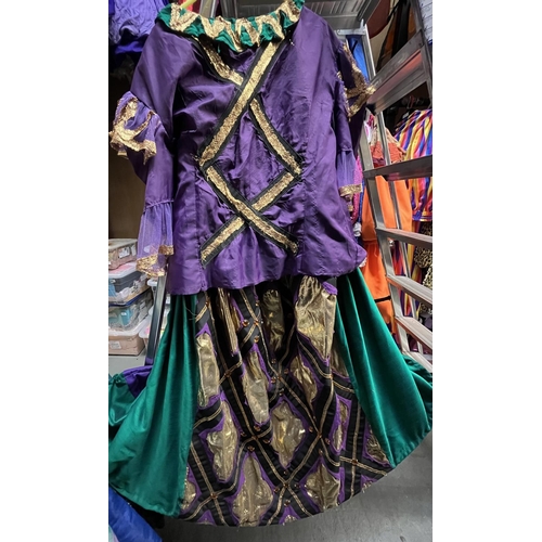 1177A - Pantomime dame 'walk down'/finale dress - green and purple mediaeval style dress