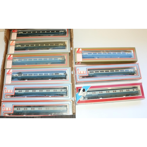 496 - Rake of 9 Lima OO gauge BR Mark 3 coaches, comprising 2nd class open, 1st class, 3 sleeper coaches i... 