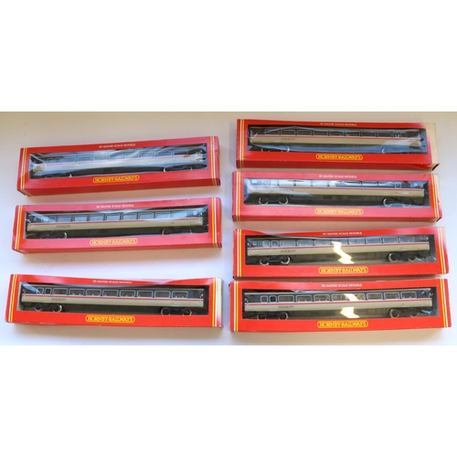 127 - Rake of 7 Hornby OO gauge BR Mark 4 intercity coaches comprising 5R.407 tourist open, R.408 catering... 