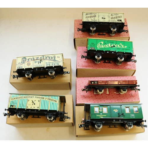 266 - ETS model railway: six O gauge tin plate rolling stock - 411, 432, 441, 444, 445, 504/TL (6)