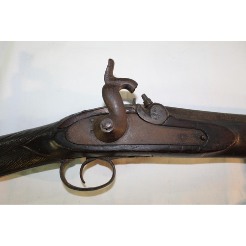 1365 - Late C18th percussion musket with original ramrod and sling loops, barrel L92cm overall L134cm (A/F)... 