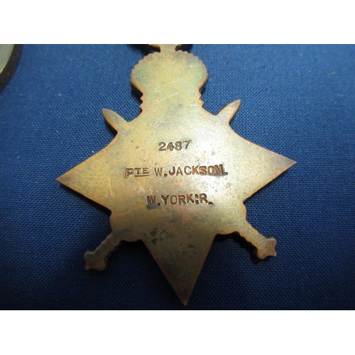 872 - WWI Victory medal and 1914 - 15 Star awarded to 2487 Pte. W. Jackson West Yorkshire Regiment