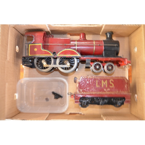 258 - Vintage G gauge 4-4-0 all metal clockwork steam locomotive and tender, no makers marks, no key. Repa... 