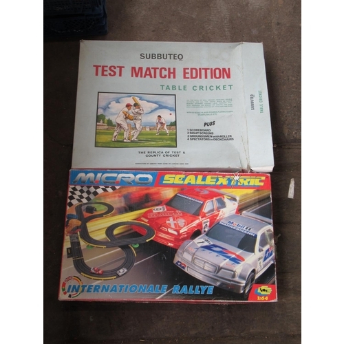 413 - Subbuteo Test match Edition Table Cricket, Micro Scalextric International Rallye set, unmade Airfix ... 