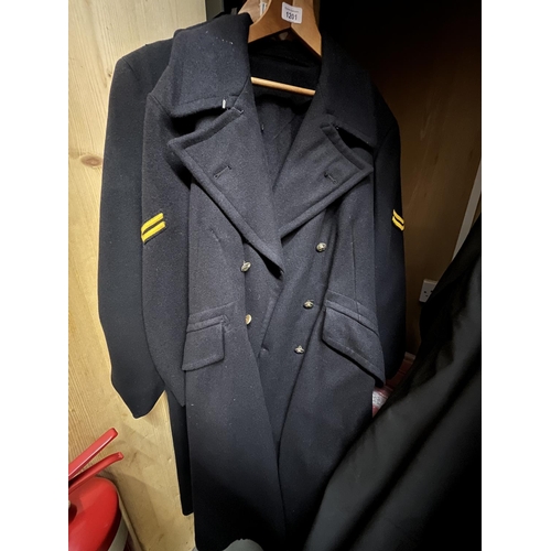 1201 - WWII period 1942 ARP overcoat, size no. 8, a naval officer's greatcoat, and a Del-Guerra British Rai... 