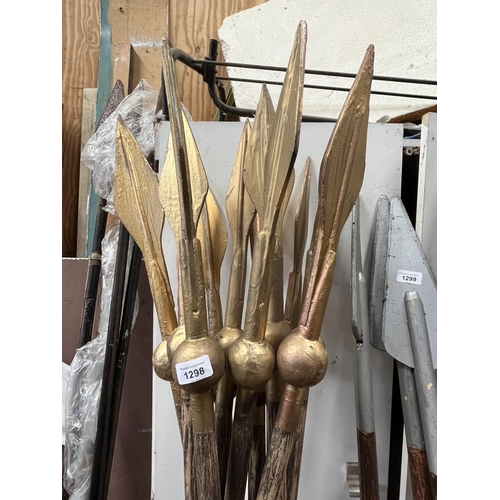 1298 - Set of wooden stage prop spears with gold painted tips (10)
