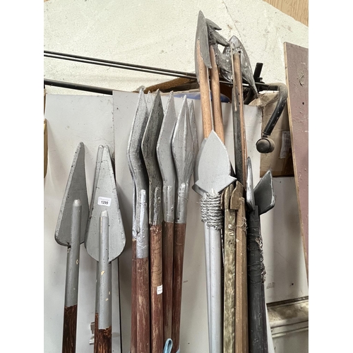 1299 - Approx. 18 wooden stage prop spears, various