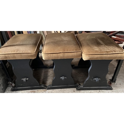 1308 - 3 beige cushion bar stools, H44cm W48cm D33cm