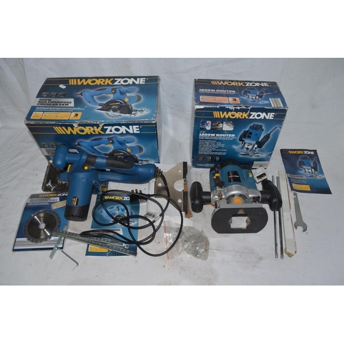 1178 - Collection of boxed Workzone corded handheld tools (most need extension/adapter cable) to incl. 1200... 