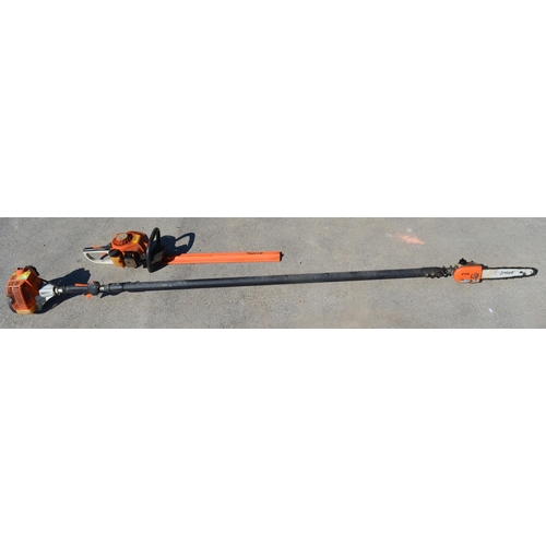 1125 - Stihl petrol powered pole pruner and a Stihl petrol powered hedge trimmer, both A/F, missing some co... 