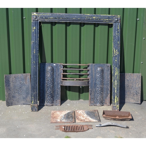 1127 - C19th cast iron fire surround with hob grate