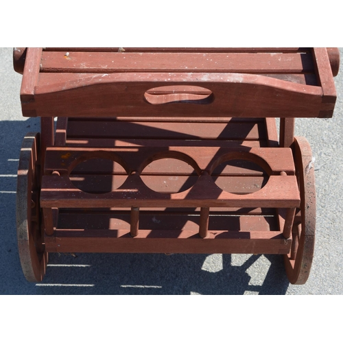 1110 - Two wheel 2 shelf wooden patio trolley