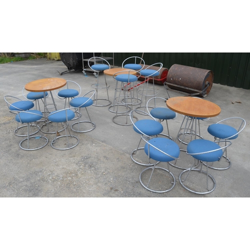 1111 - Three bar style tables and 16 chairs (4 high, 12 low) H73.5cm