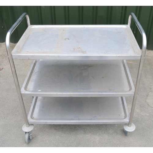 1115 - Vogue three tier steel catering trolley, L85 x W52 x H94cm