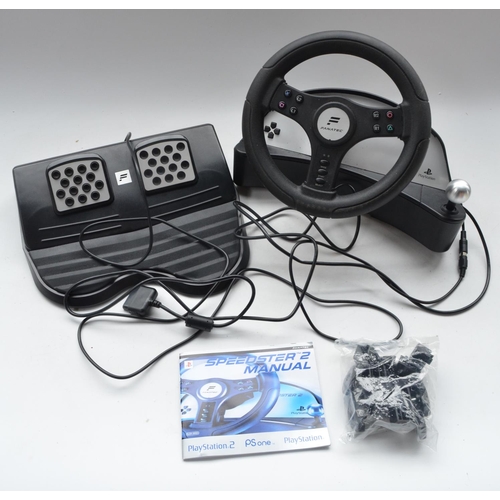 460 - Boxed Speedster 2 steering wheel and pedal set by Fanatec, suitable for Playstation, PS2 and PS One ... 