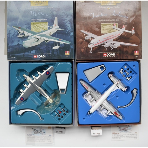 464 - Four Corgi 1/144 diecast model airplanes to include Berlin Airlift Avro Lancastrian and Avro York (m... 