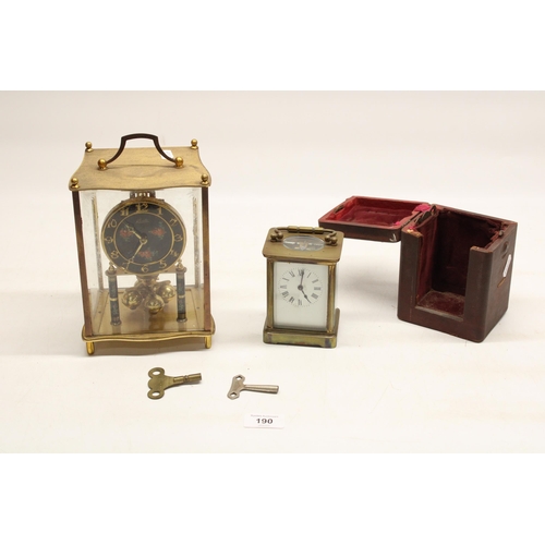 190 - C19th French lacquered brass carriage clock timepiece visible cylinder escapement with white enamel ... 