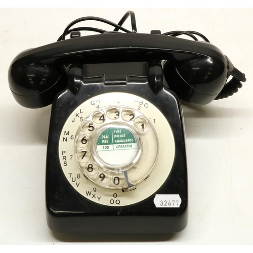 107 - 1960s G.P.O. black dial telephone, converted to new socket (in working order)