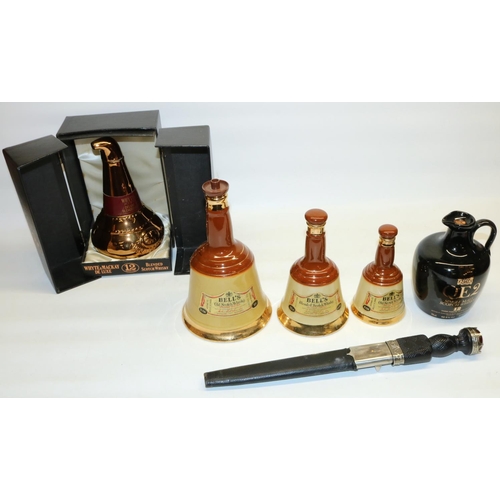 121 - Whyte & Mackay Pot Still Decanter in original box, three graduated Wade Bell's Scotch Whisky decante... 