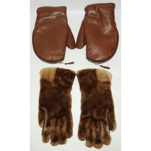 300 - Women's accessories including a pair of beaver fur gloves, pair of leather reversible flying gloves ... 