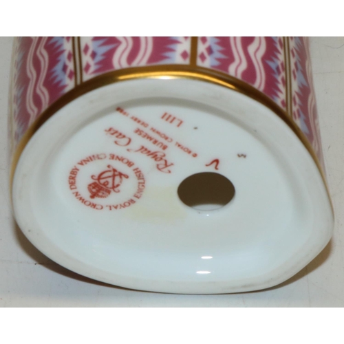 305 - Royal Crown Derby bone china paperweight, Royal Cats, 'Burmese', H22cm, lacking stopper