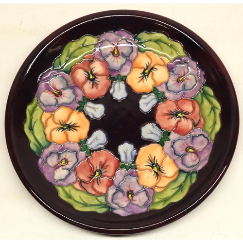 307 - Moorcroft Pansy pattern plate, purple ground, D25.5cm