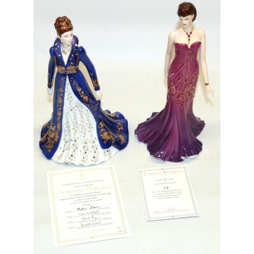 313 - Royal Worcester figurines: Winter Princess, limited edition 274/950, H23cm, and Ruby, H24cm, both wi... 