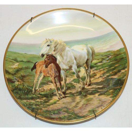 393 - Royal Worcester cabinet plate, hand-painted with mare and foal in coastal landscape by Edward Townse... 