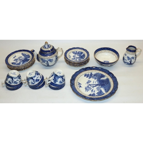 396 - Booths Real Old Willow tea ware, comprising teapot, H16cm, six trios, sandwich plate, sugar bowl, mi... 