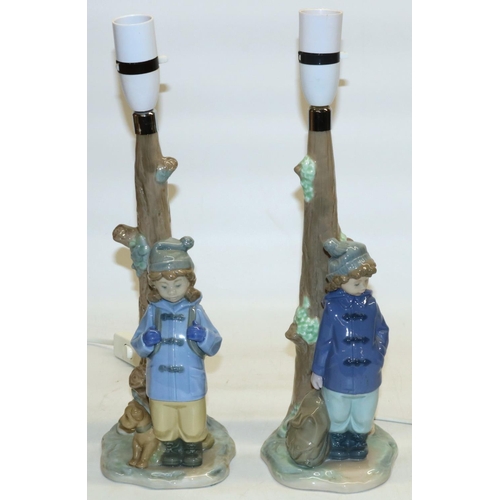 411 - Two Nao table lamp bases modelled as children under trees, H38.5cm (2)