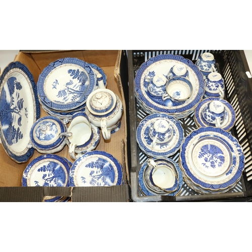 432 - Large collection of blue and white Booths Real Old Willow pattern dinner and tea ware, including cof... 