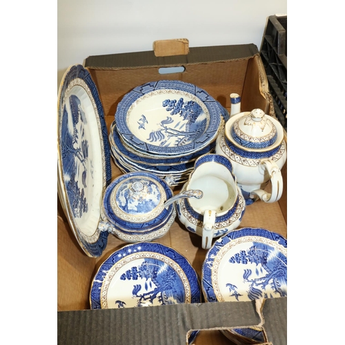 432 - Large collection of blue and white Booths Real Old Willow pattern dinner and tea ware, including cof... 