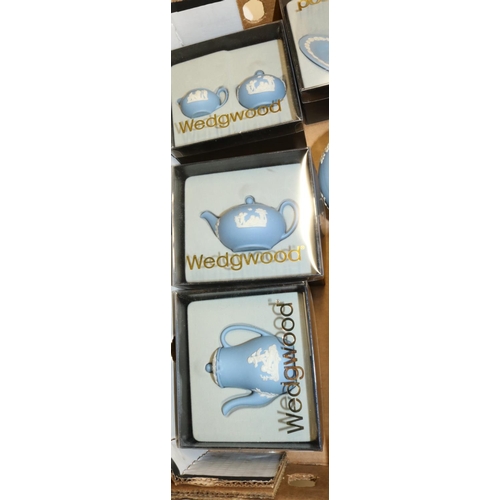 436 - Wedgwood pale blue jasperware: miniature tea ware, comport, H10cm, sugar bowl and cover, Bacchus vas... 